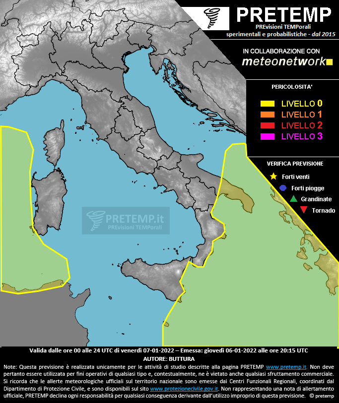 Mappa previsione del 07 gennaio 2022