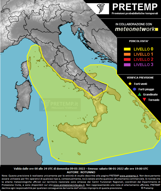 Mappa previsione del 09 gennaio 2022