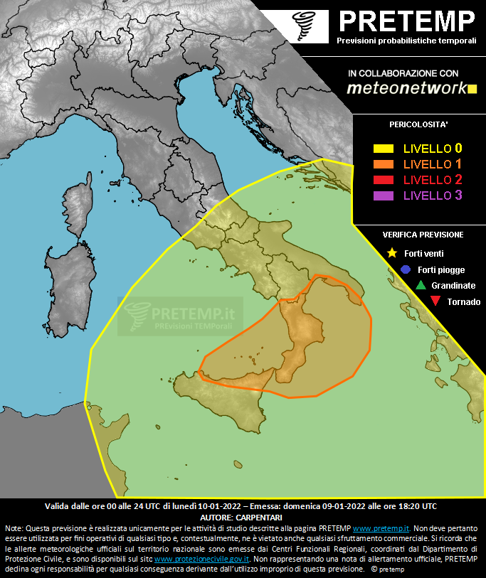 Mappa previsione del 10 gennaio 2022