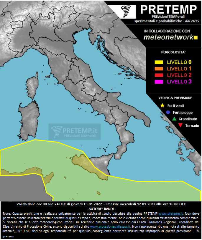 Mappa previsione del 13 gennaio 2022