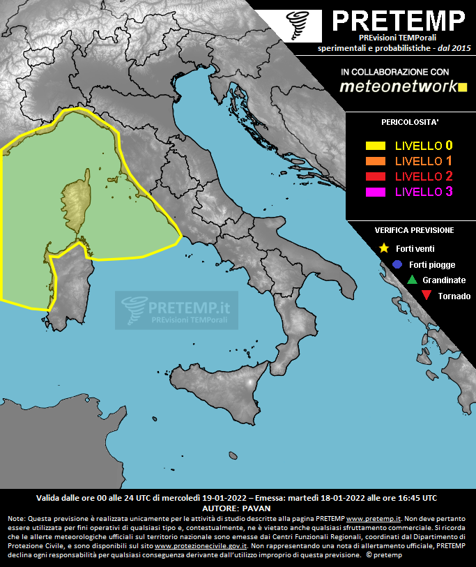 Mappa previsione del 19 gennaio 2022