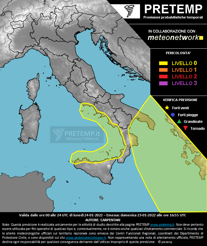 Mappa previsione del 24 gennaio 2022