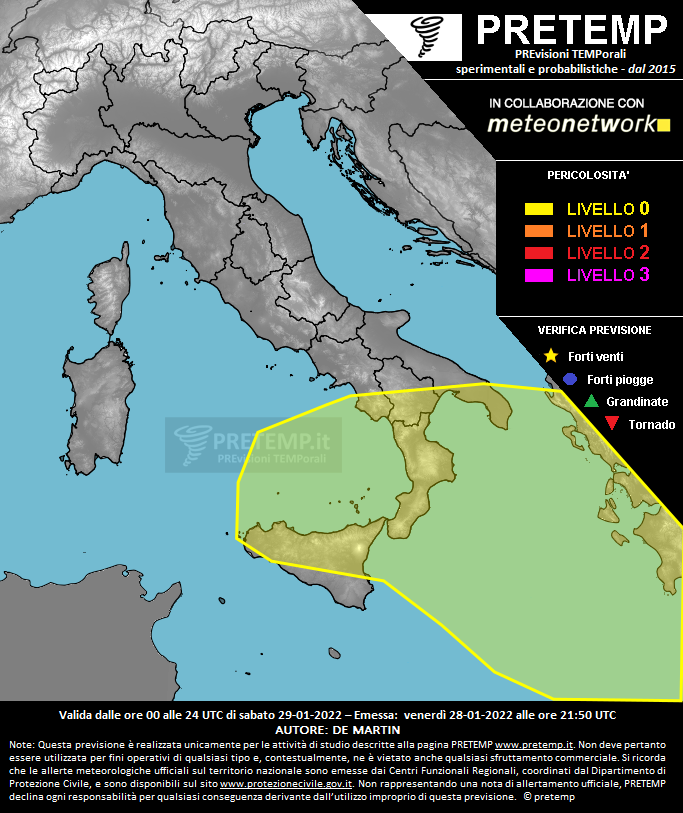Mappa previsione del 29 gennaio 2022