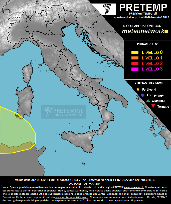 Mappa previsione del 12 marzo 2022