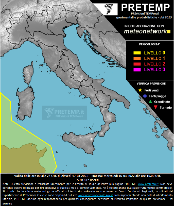 Mappa previsione del 17 marzo 2022