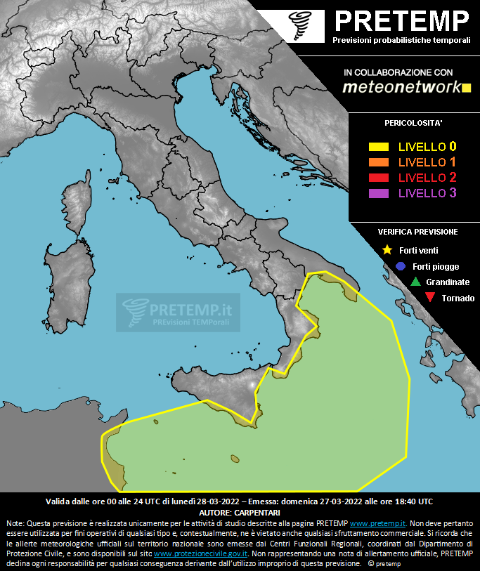 Mappa previsione del 28 marzo 2022