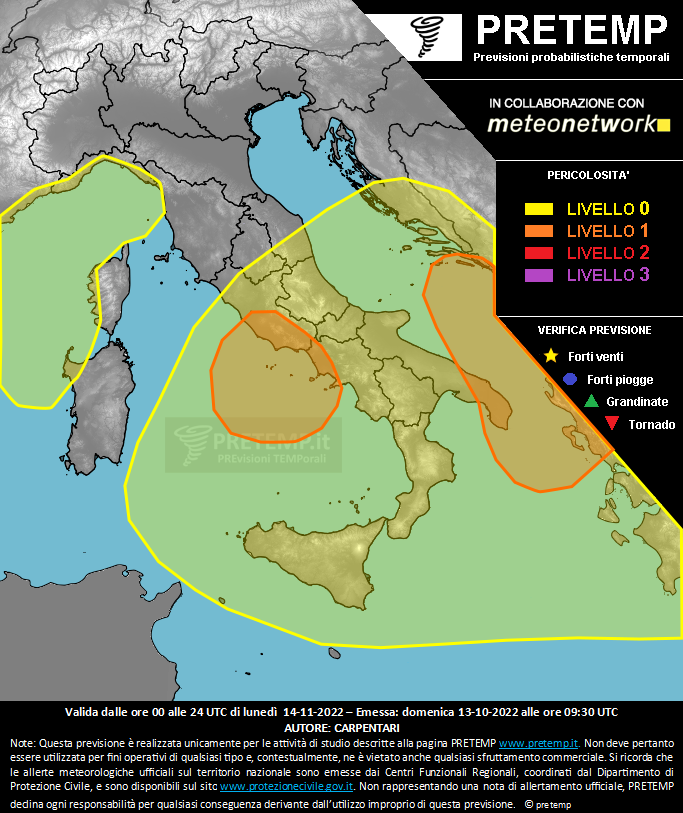 Mappa previsione del 14 novembre 2022