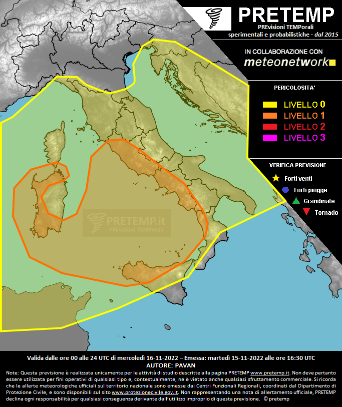 Mappa previsione del 16 novembre 2022