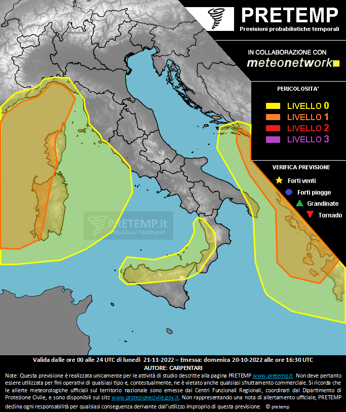 Mappa previsione del 21 novembre 2022