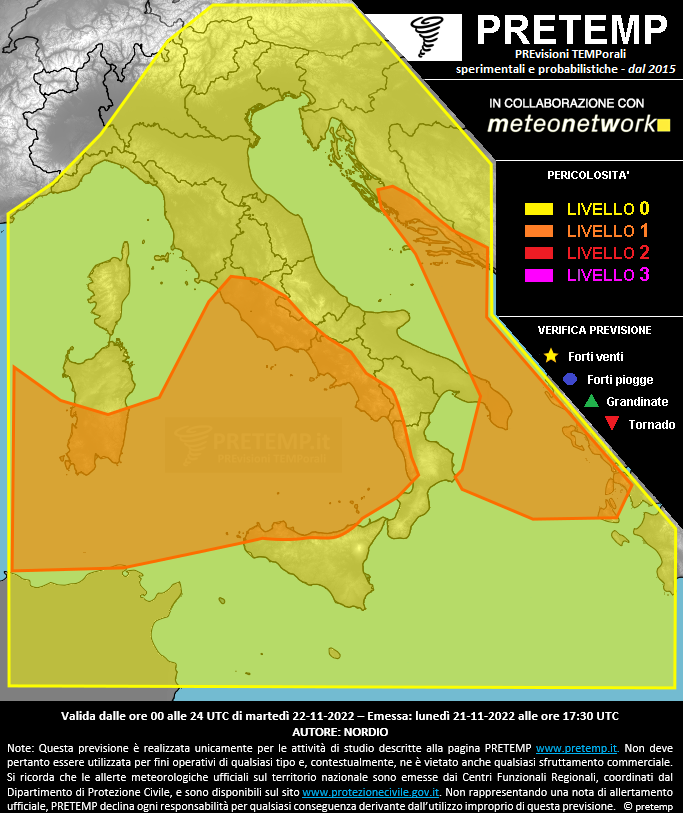 Mappa previsione del 22 novembre 2022