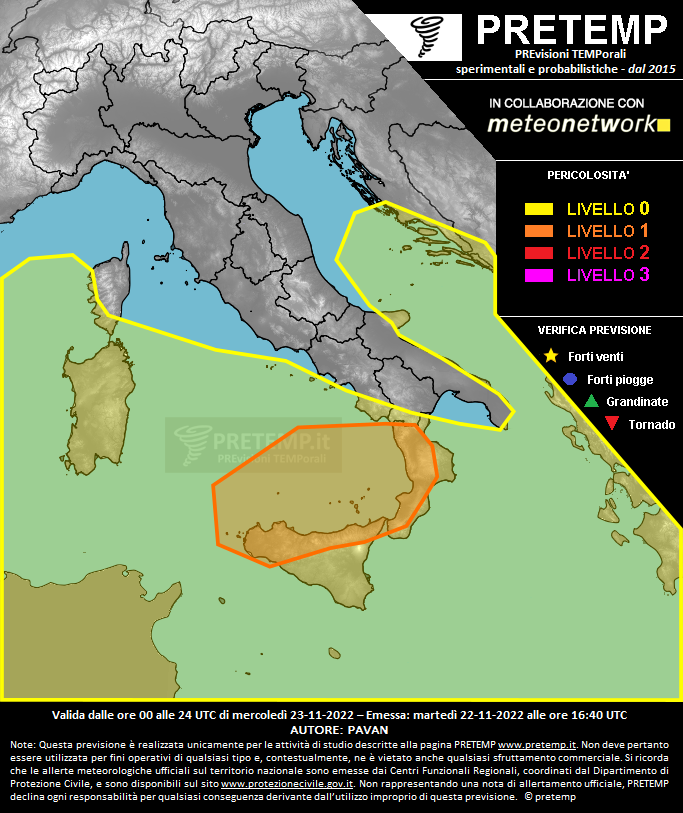 Mappa previsione del 23 novembre 2022