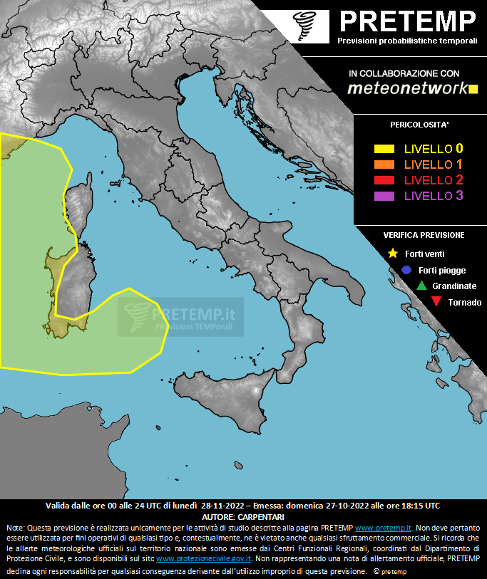 Mappa previsione del 28 novembre 2022