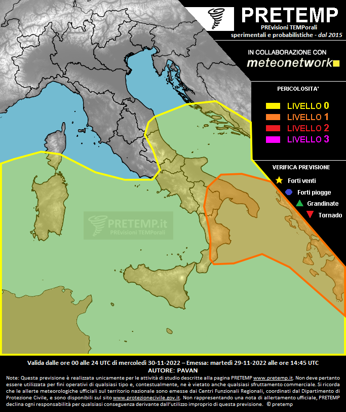 Mappa previsione del 30 novembre 2022