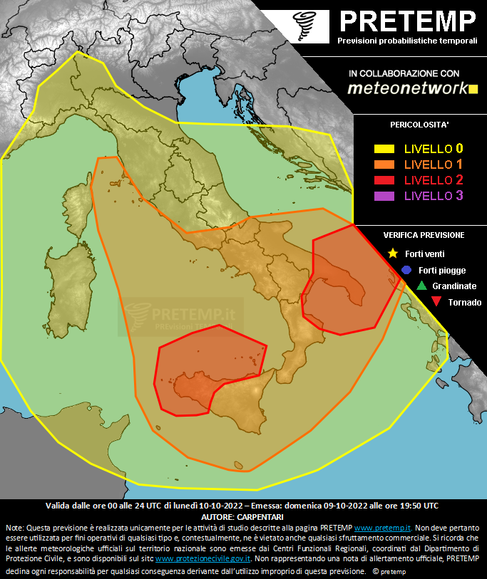 Mappa previsione del 10 ottobre 2022