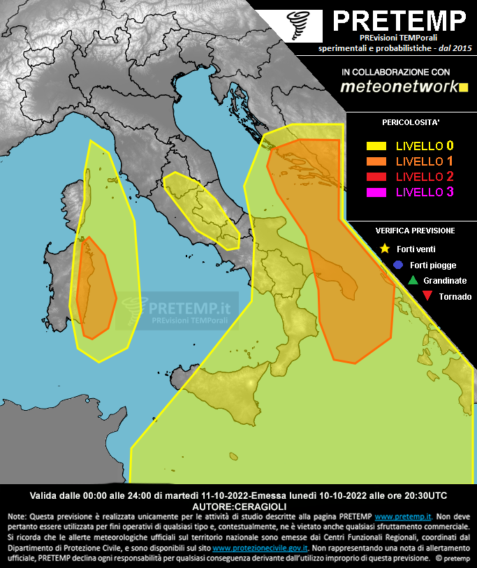 Mappa previsione del 11 ottobre 2022