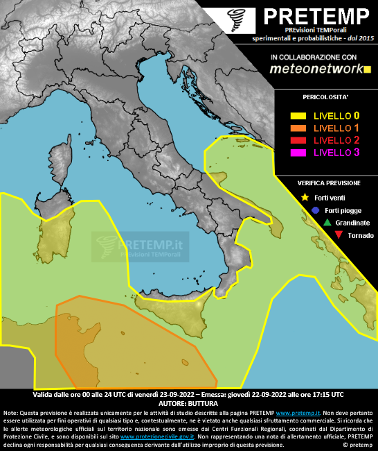Mappa previsione del 23 settembre 2022