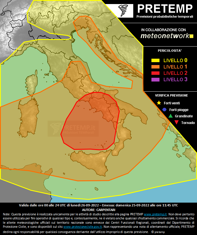 Mappa previsione del 26 settembre 2022