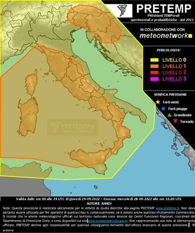 Mappa previsione del 29 settembre 2022