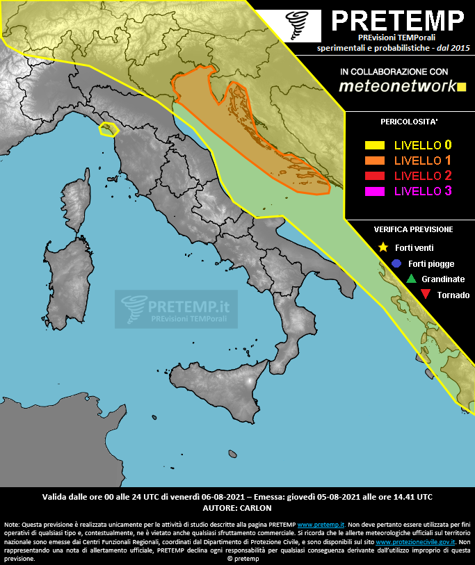 Mappa previsione del 06 agosto 2021