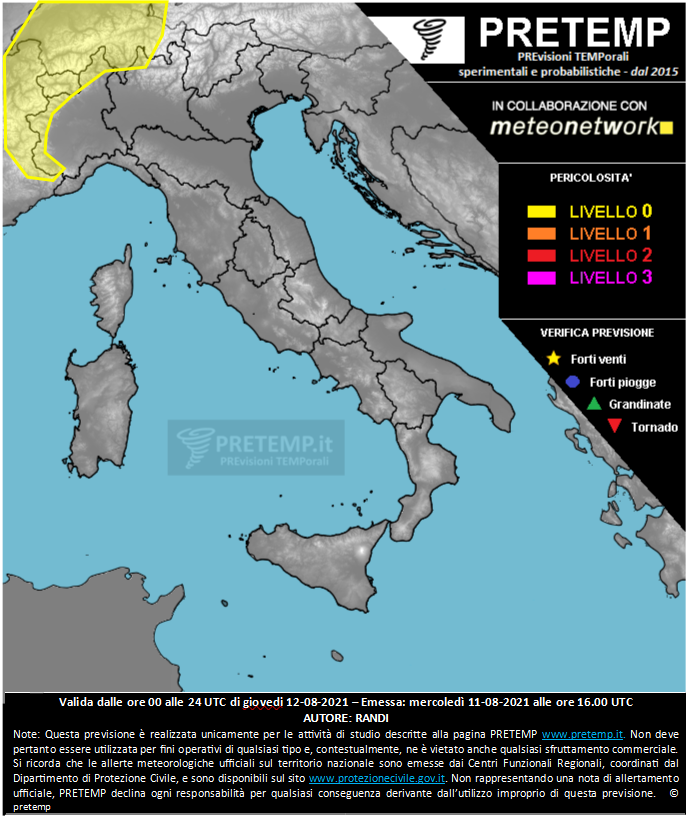Mappa previsione del 12 agosto 2021