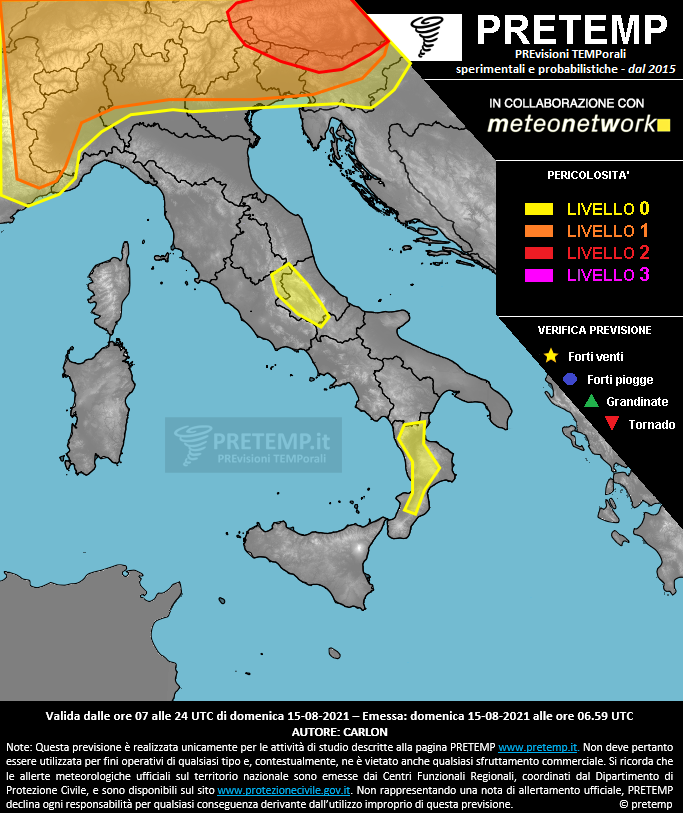 Mappa previsione del 15 agosto 2021
