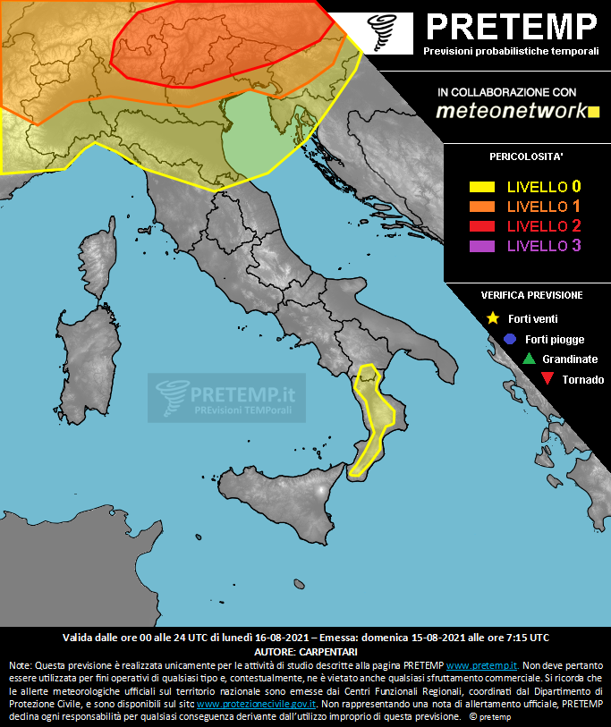 Mappa previsione del 16 agosto 2021