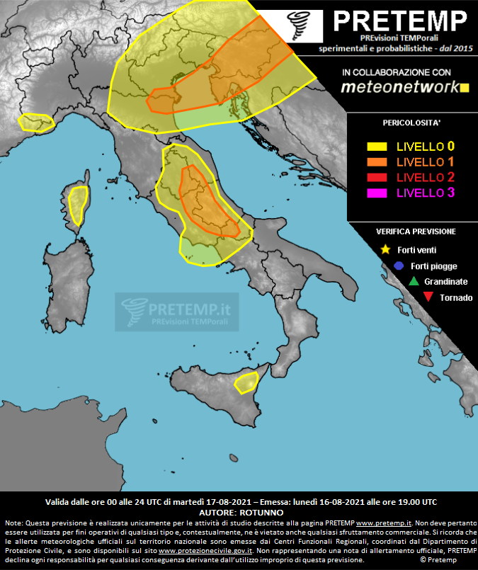 Mappa previsione del 17 agosto 2021