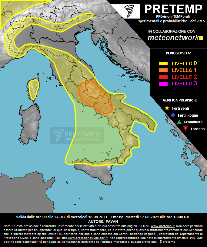 Mappa previsione del 18 agosto 2021