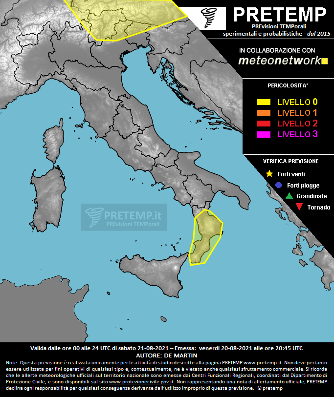 Mappa previsione del 21 agosto 2021