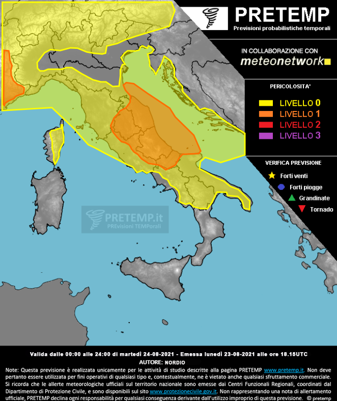 Mappa previsione del 24 agosto 2021