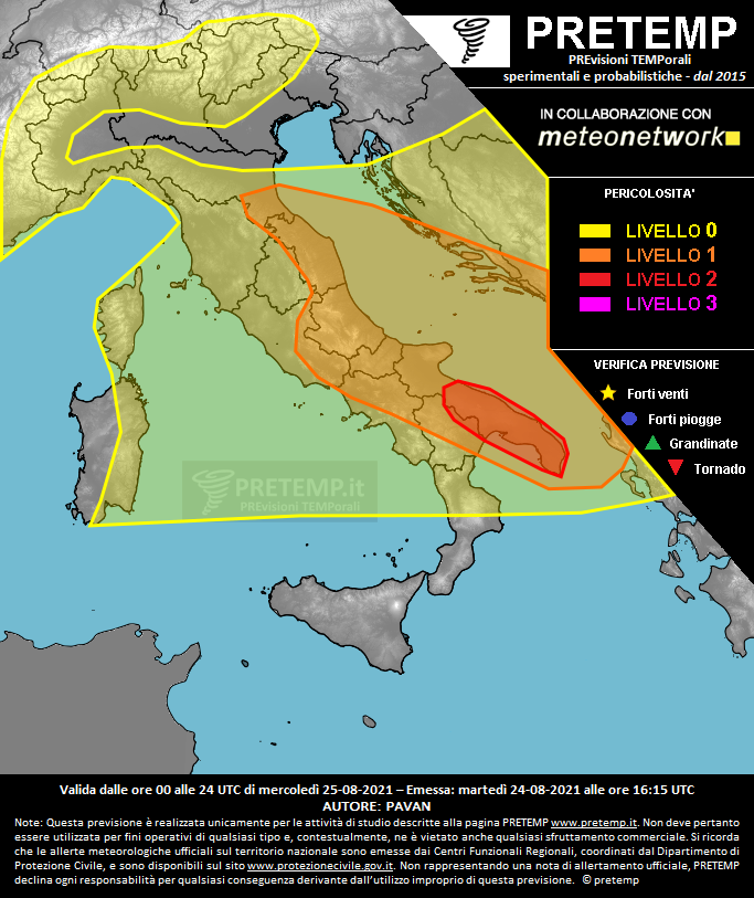 Mappa previsione del 25 agosto 2021