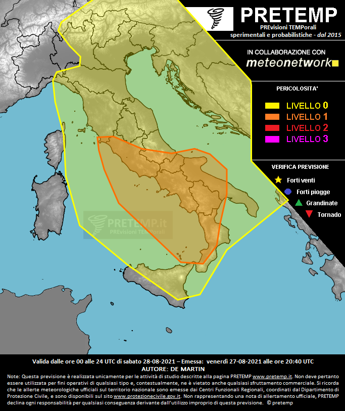 Mappa previsione del 28 agosto 2021