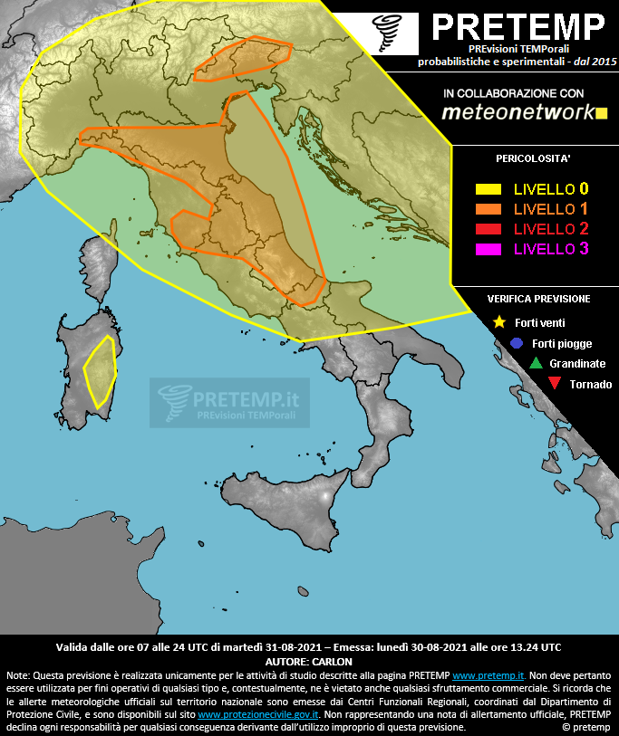 Mappa previsione del 31 agosto 2021