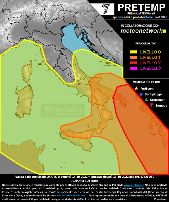 Mappa previsione del 14 ottobre 2022