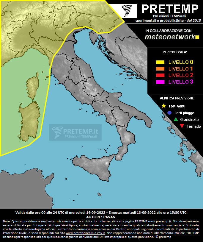 Mappa previsione del 14 settembre 2022