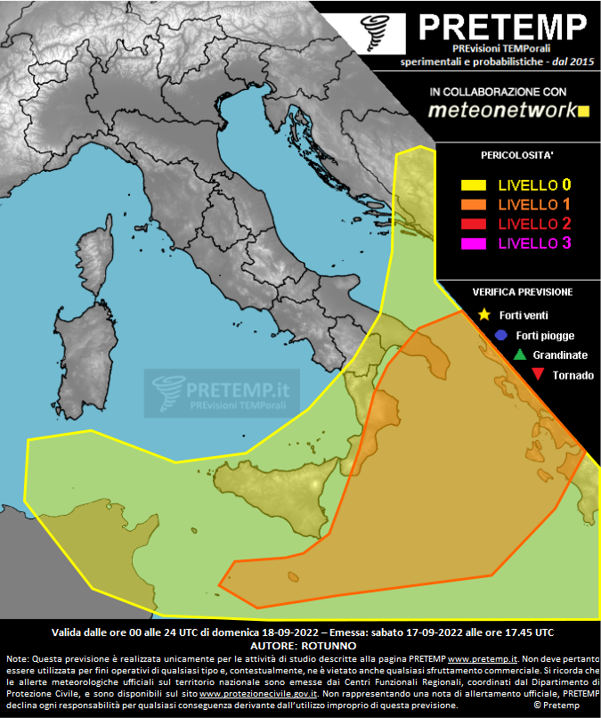 Mappa previsione del 18 settembre 2022