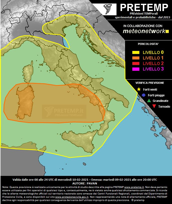 Mappa previsione del 10 febbraio 2021