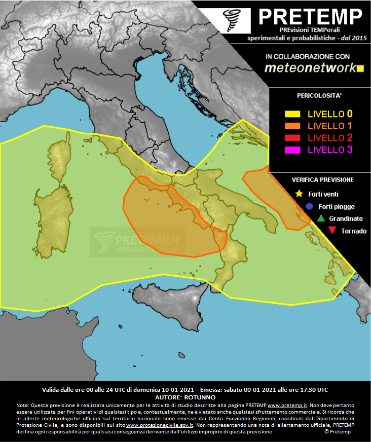 Mappa previsione del 10 gennaio 2021