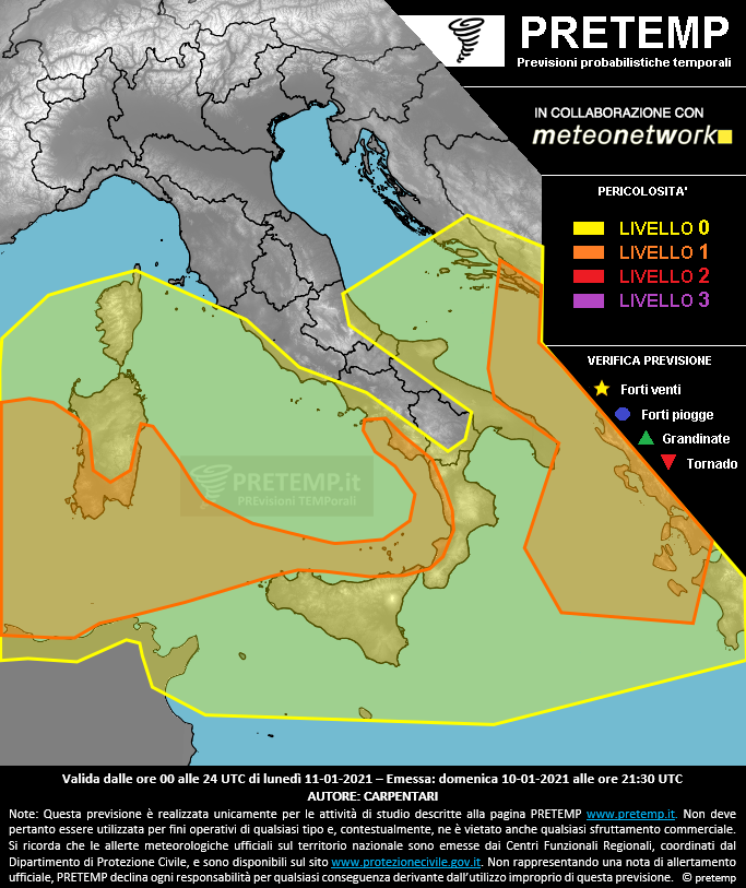 Mappa previsione del 11 gennaio 2021