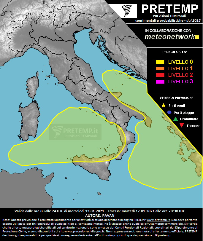 Mappa previsione del 13 gennaio 2021