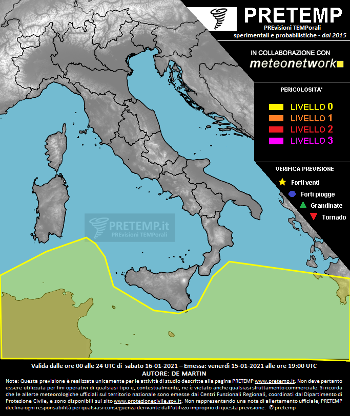 Mappa previsione del 16 gennaio 2021