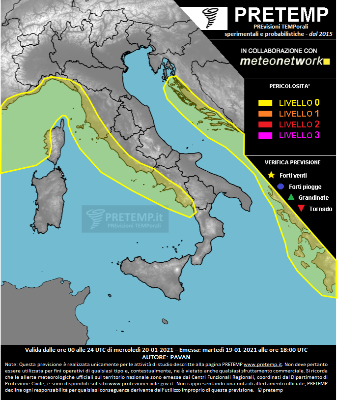 Mappa previsione del 20 gennaio 2021
