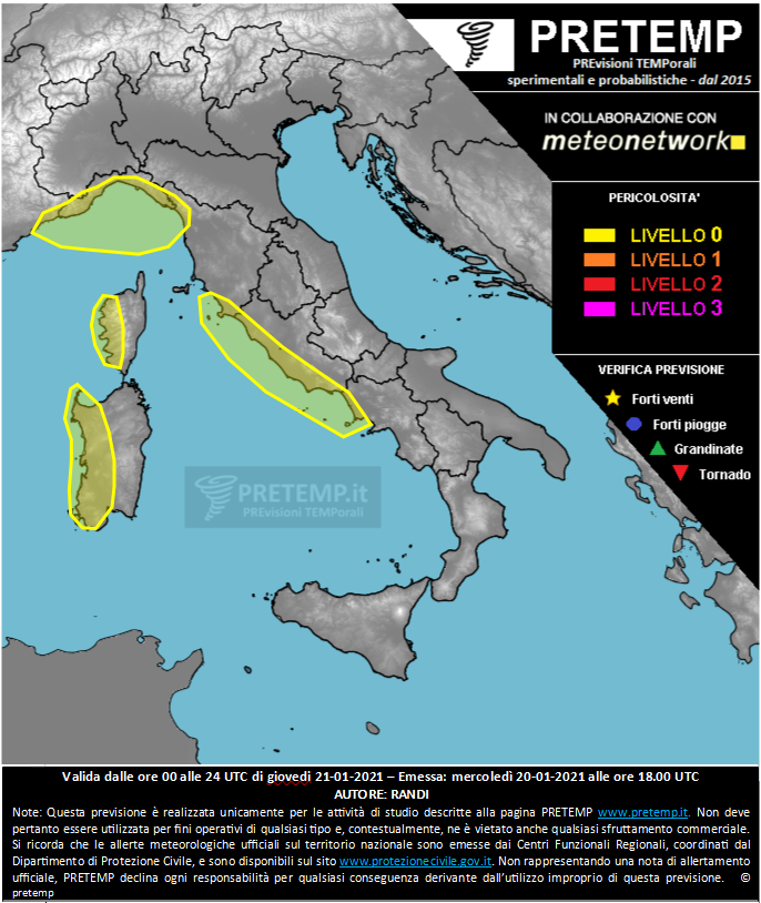 Mappa previsione del 21 gennaio 2021