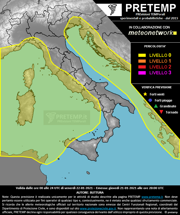 Mappa previsione del 22 gennaio 2021