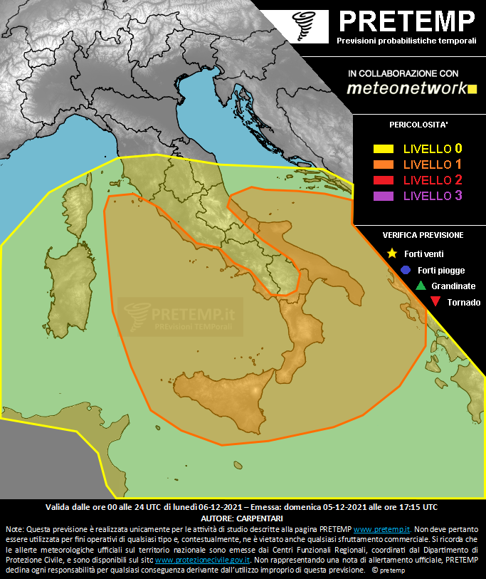 Mappa previsione del 06 dicembre 2021