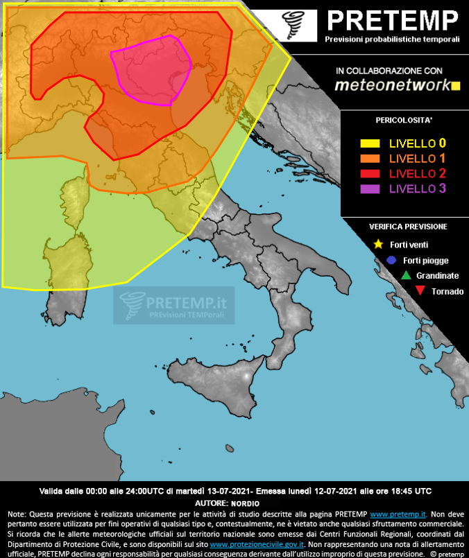 Mappa previsione del 13 luglio 2021