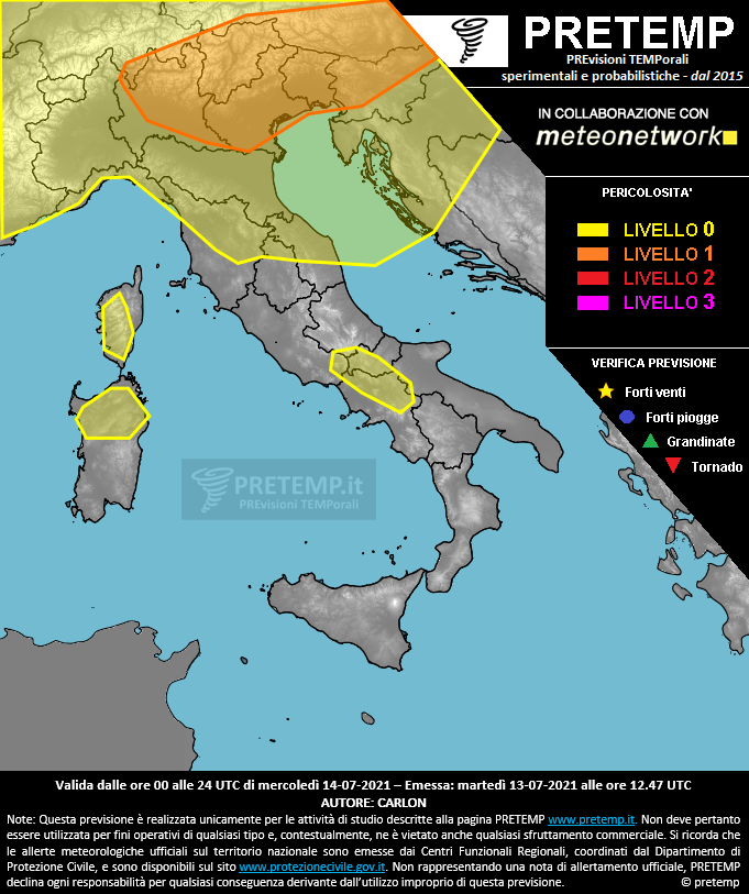 Mappa previsione del 14 luglio 2021