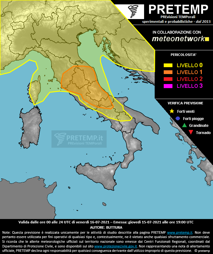 Mappa previsione del 16 luglio 2021