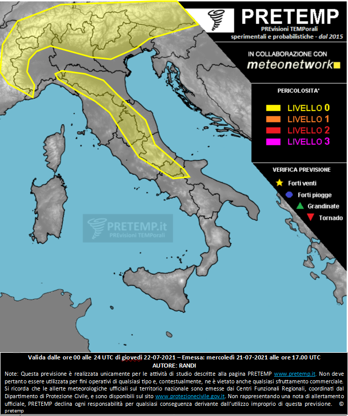 Mappa previsione del 22 luglio 2021