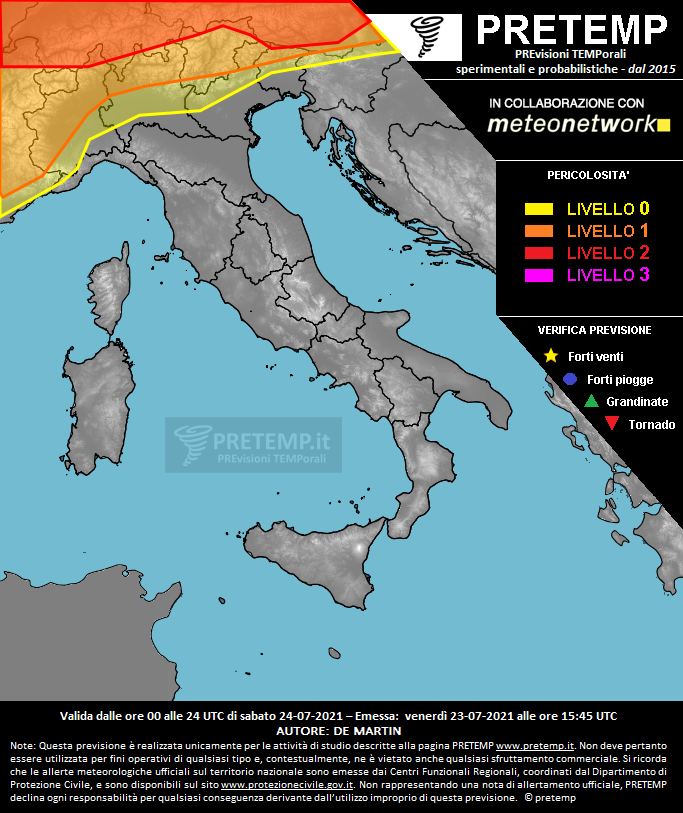 Mappa previsione del 24 luglio 2021